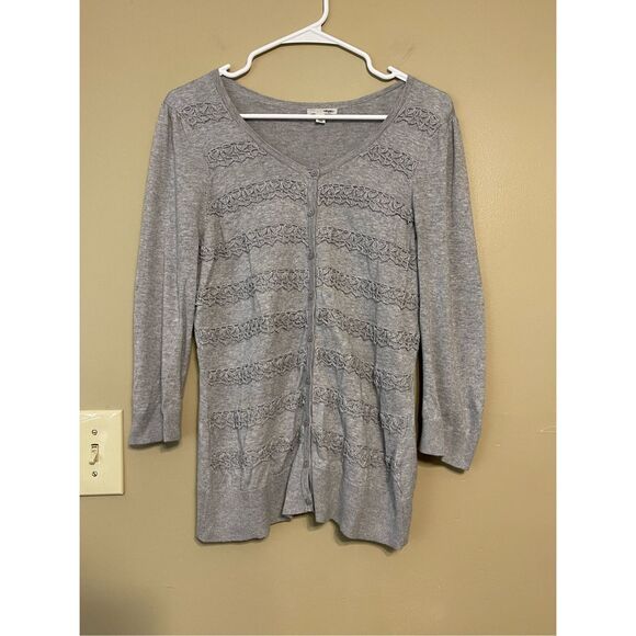 Halogen Womens Grey Silver Beaded Cotton Button up Cardigan Large - Picture 1 of 13